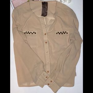 Moon Collection Long Sleeve Sheer Studded Blouse